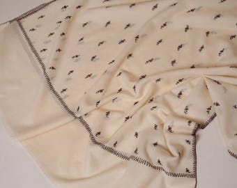 White Fine Wool Machie Booti Soft Shawl