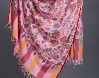 Pink Kashmiri Shawls, Kani Weave Cashmere Wraps, Special Handmade Scarves, Unique Wraps, Wedding Gifts, 40x80" - CASARES