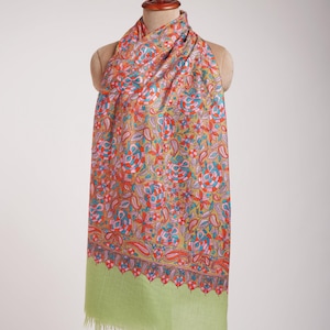 Bufanda de cachemira tejida a mano con bordado Jamavar de papel maché / Pashmina fina de cachemira / Regalo artesanal para ella