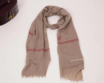 Camel Baildar Handwoven Pashmina Shawl with Hand Embroidery