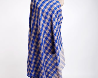 Chal de cachemir moderno a cuadros azules / Bufanda de pashmina contemporánea / Chal ligero tejido a mano / Lujo suave para el día a día