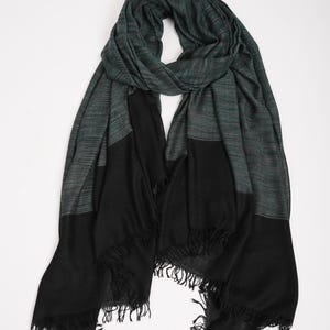 Authentic Kashmiri Oversized Pashmina Shawl – Handwoven Black and Blue Cashmere Wrap | Large Soft Wool Scarf | Luxury Indian Stole