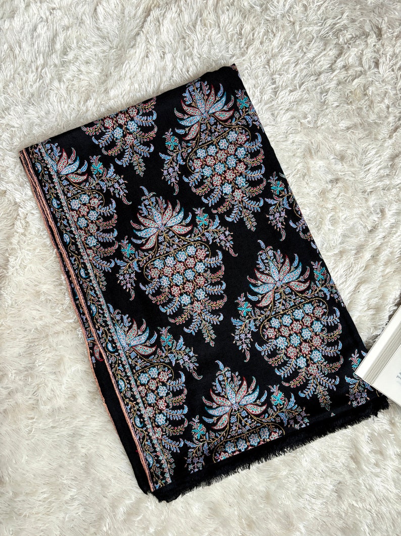 Exclusive Black Festival Pashmina, Original Shawls, Indian Embroideries, Made in Kashmir Gifts, 40x80 MACCLESFIELD image 2