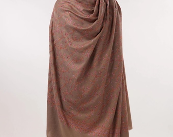 Oversized Natural Taupe Kashmiri Pashmina Shawl with Jali Embroidery