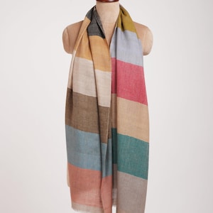 Modern Striped Cashmere Scarf | Handwoven Pure Pashmina Shawl | Soft Lightweight Wrap | Chic Gift for Her | Handmade Kashmir Scarf