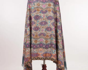 Hand Embroidered Kalamkari Grey Authentic Pashmina Shawl