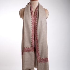 Hand Embroidered Natural Pashmina Shawl | Kashmiri Artisan Cashmere Wrap | Lightweight Soft Scarf | Heirloom Gift for Women