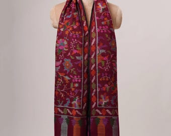 Wine Kani Handwoven Kashmiri Pashmina Shawl