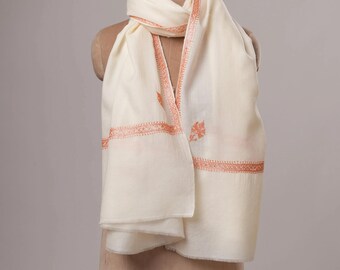 White Fine Wool Hashia Hand Embroidered Shawl