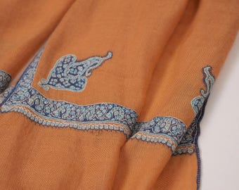 Orange Hashia Hand Embroidered Featherlight Pashmina Scarf