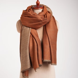 Reversible Orange Tiger Pashmina Shawl | Oversized Soft Dorukha Wrap | Elegant Statement Cashmere Scarf | Travel Layer | Soft Luxury Wrap