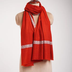Luxury Red Pashmina Stole | Artistic Hand Embroidery | Soft Cashmere Wrap | Kashmiri Handmade Scarf | Unique Gift Idea