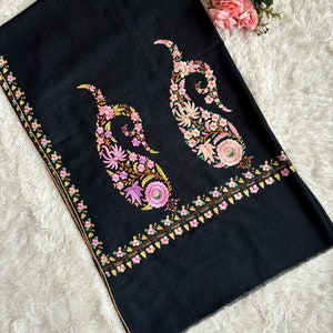 Modern Colorful Paisley Scarves, Black Pashminas, Original Shawls, Boho Wraps, Indian Embroideries, Made in Kashmir, 40x80&quot; - CORONADO