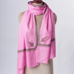 Pink Hashia Border Hand Embroidered Baby Soft Pure Cashmere Scarf