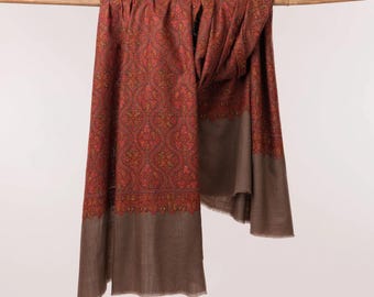 Toosh Color Jamavar Pashmina Shawl with Minute Detailed Silk Hand Embroidery