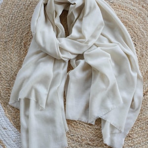 Natural Ivory Pashmina Wrap | Soft Lightweight Cashmere Shawl | Timeless Fashion Scarf | Sustainable Luxury | Gift Idea for Her
