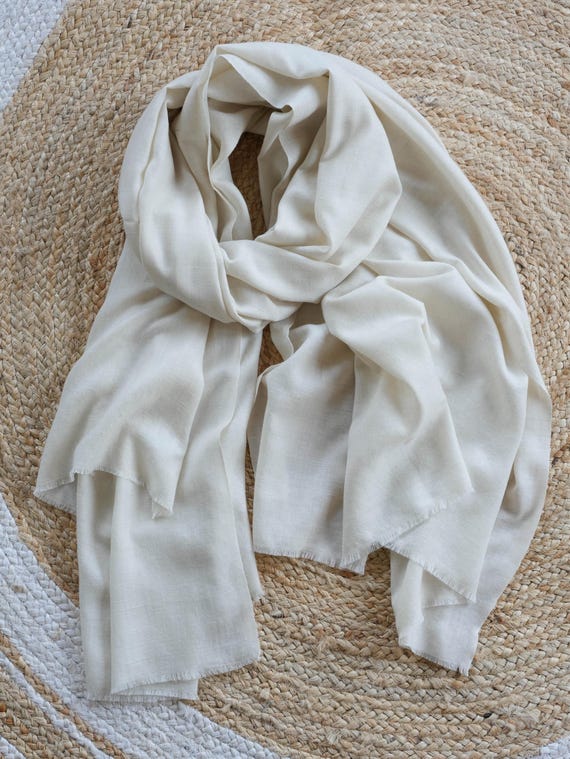 Natural Ivory Pashmina Wrap | Soft Lightweight Shawl | Timeless Fashion Scarf | Sustainable Luxury | Gift Idea for Her