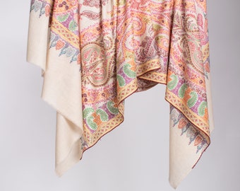 Natural Ivory Pashmina Shawl | Kashmiri Shawl with Multicolor Embroidery | Boho Bridesmaid Wrap | Wedding Scarf | Wedding Party Gift