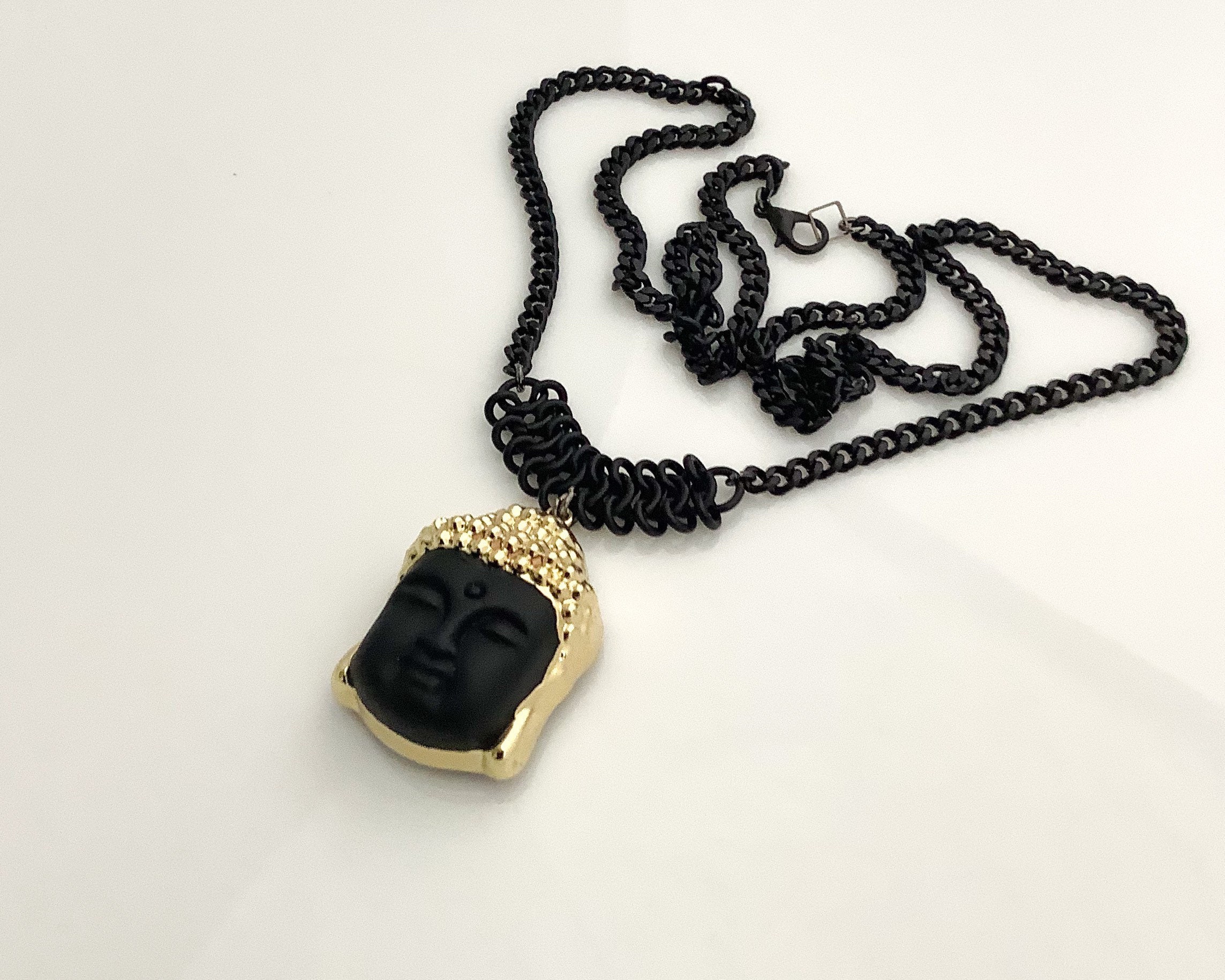 Black & Gold Buddha Necklace | Etsy