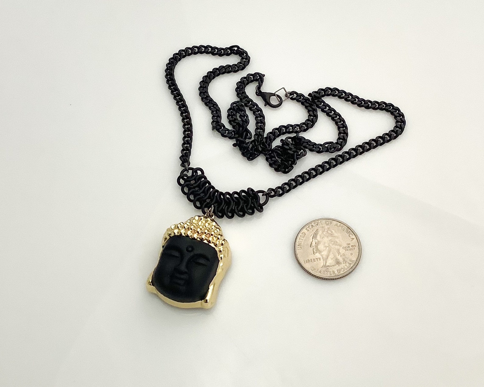 Black & Gold Buddha Necklace Etsy
