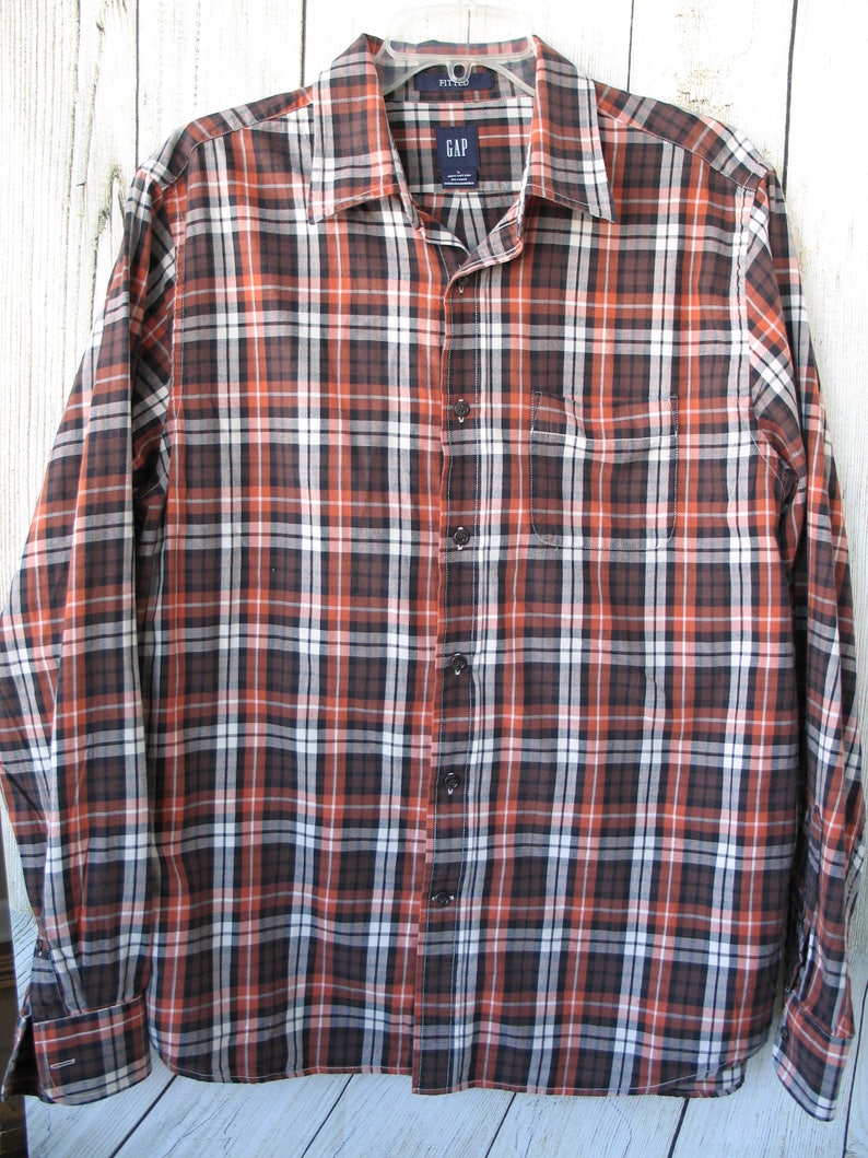 Upcycled Unisex Brown & Orange Plaid Cotton Flannel Shirt With - Etsy