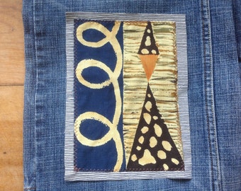 Swirl Pattern Artistic Cotton Applique for Sew-On Project (no heat n bond) 6.5" x 8.25" - Collage, Slow-Stitching, Kantha, Boro-Stitching