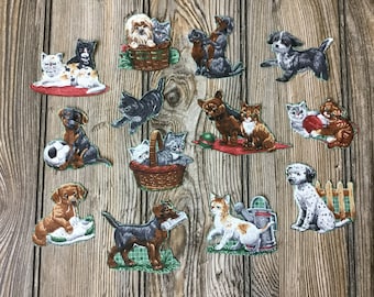 13 Dog & Cat Animal Pet Iron-On Cotton Fabric Appliques - Peel and Iron