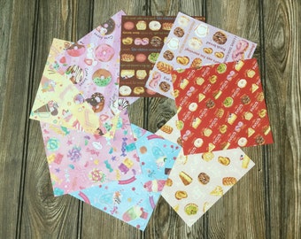 Japanese Origami Paper 8 Patterns, Desserts, Sweets, Candy, Donuts, Pastries, Cakes, Ice Cream 5.9"x 5.9"