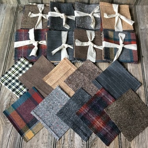 10 of 5&quot; Square Vintage Wool Fabric Pieces for Craft Journaling, Slow stitching, Fabric Collage and more