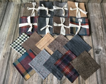 10 of 5" Square Vintage Wool Fabric Pieces for Craft Journaling, Slow stitching, Fabric Collage and more