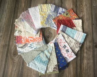 17 Vintage Quilt Fabric Scrap Pieces Bag Bundle 4"x 6" for Craft Journaling, Slow stitching, Fabric Collage and more