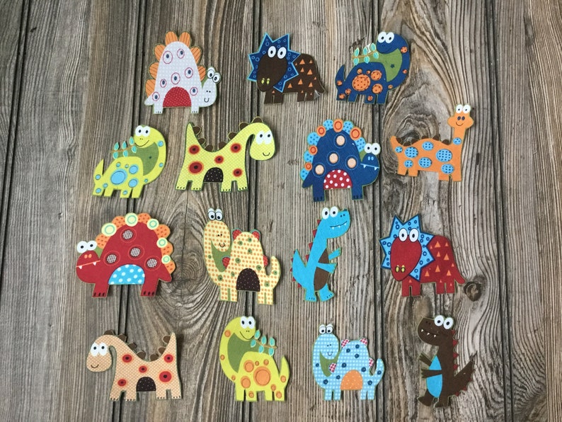 15 Whimsical Dinosaur Iron-On Cotton Fabric Appliques for DIY Embroidery and Slow-Stitching Projects Kids Clothing, Children Room Decoration image 1