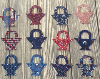 12 Piece Country Basket Iron-On Cotton Fabric Appliques