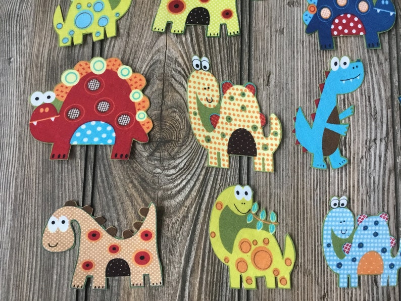 15 Whimsical Dinosaur Iron-On Cotton Fabric Appliques for DIY Embroidery and Slow-Stitching Projects Kids Clothing, Children Room Decoration image 5