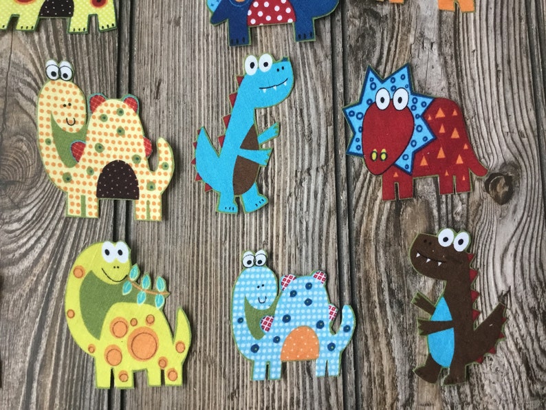 15 Whimsical Dinosaur Iron-On Cotton Fabric Appliques for DIY Embroidery and Slow-Stitching Projects Kids Clothing, Children Room Decoration image 4