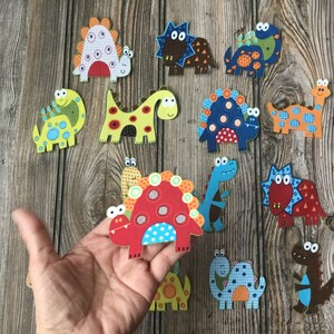 15 Whimsical Dinosaur Iron-On Cotton Fabric Appliques for DIY Embroidery and Slow-Stitching Projects Kids Clothing, Children Room Decoration image 6