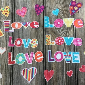 21 Piece of Word &quot;LOVE&quot;, Big & Small Heart Iron-On Cotton Fabric Appliques - Valentine&#39;s Day