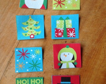 8 Piece Christmas Santa, Snowman & Gifts Iron-On Cotton Fabric Appliques For DIY Projects