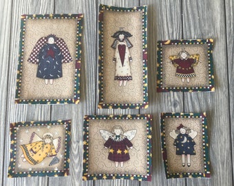 6 Piece Big Folk Art Angel Iron-On Cotton Fabric Appliques - Collage, Embellishments, Kantha, Boro-Stitching, Slow-Stitching