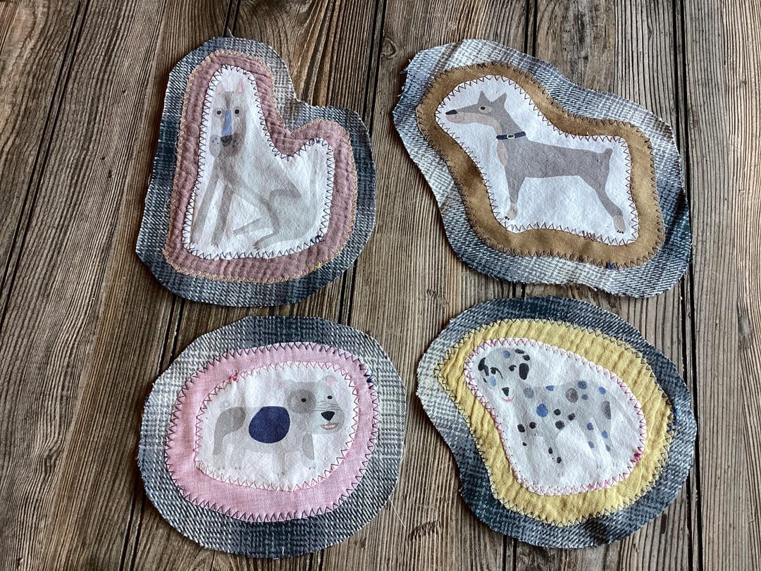 Whimsy Patch Ideas 4 Dog Patch Set - Boho Hippie Whimsical Animal Dog Patches for Collage ...
