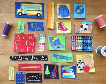 21 Back to School Theme Iron-On Cotton Appliques - School Bus, School Rewards, School Supplies