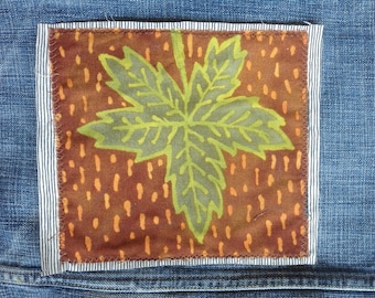 Maple Leaf Cotton Applique for Sew-On Project (no heat n bond) 6.75" x 8" for Collage, Slow-Stitching, Kantha, Boro-Stitching