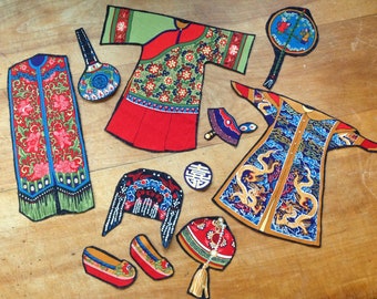 11 Piece Chinese Ching Dynasty Wedding Costume Iron-On Cotton Fabric Appliques For DIY Projects