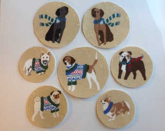 7 Round Piece of Dog Theme Iron-On Flannel Applique Fabric For DIY Projects