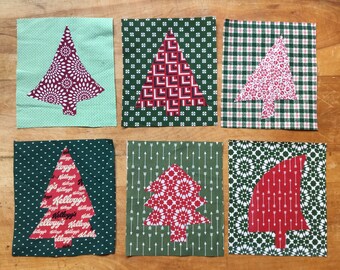 6 Christmas Tree Patches for Sew-On Projects 6" x 7"
