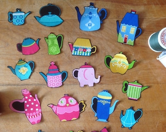 22 Piece of Little Teapots Iron-On Cotton Applique Fabric Patches For DIY Projects