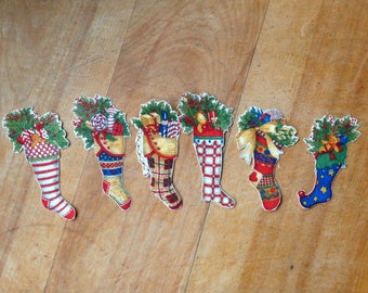 6 Piece Christmas Stocking Iron-On Cotton Fabric Appliques For DIY Projects