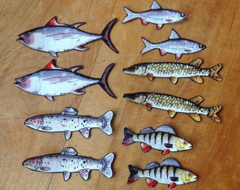 10 Freshwater Painted Fish Iron-On Cotton Fabric Appliques For DIY Projects