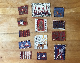 13 Piece Christmas Santa, Reindeer, Christmas Tree, Stars, Ornament & Gifts Iron-On Cotton Fabric Appliques
