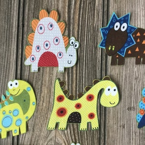 15 Whimsical Dinosaur Iron-On Cotton Fabric Appliques for DIY Embroidery and Slow-Stitching Projects Kids Clothing, Children Room Decoration image 2